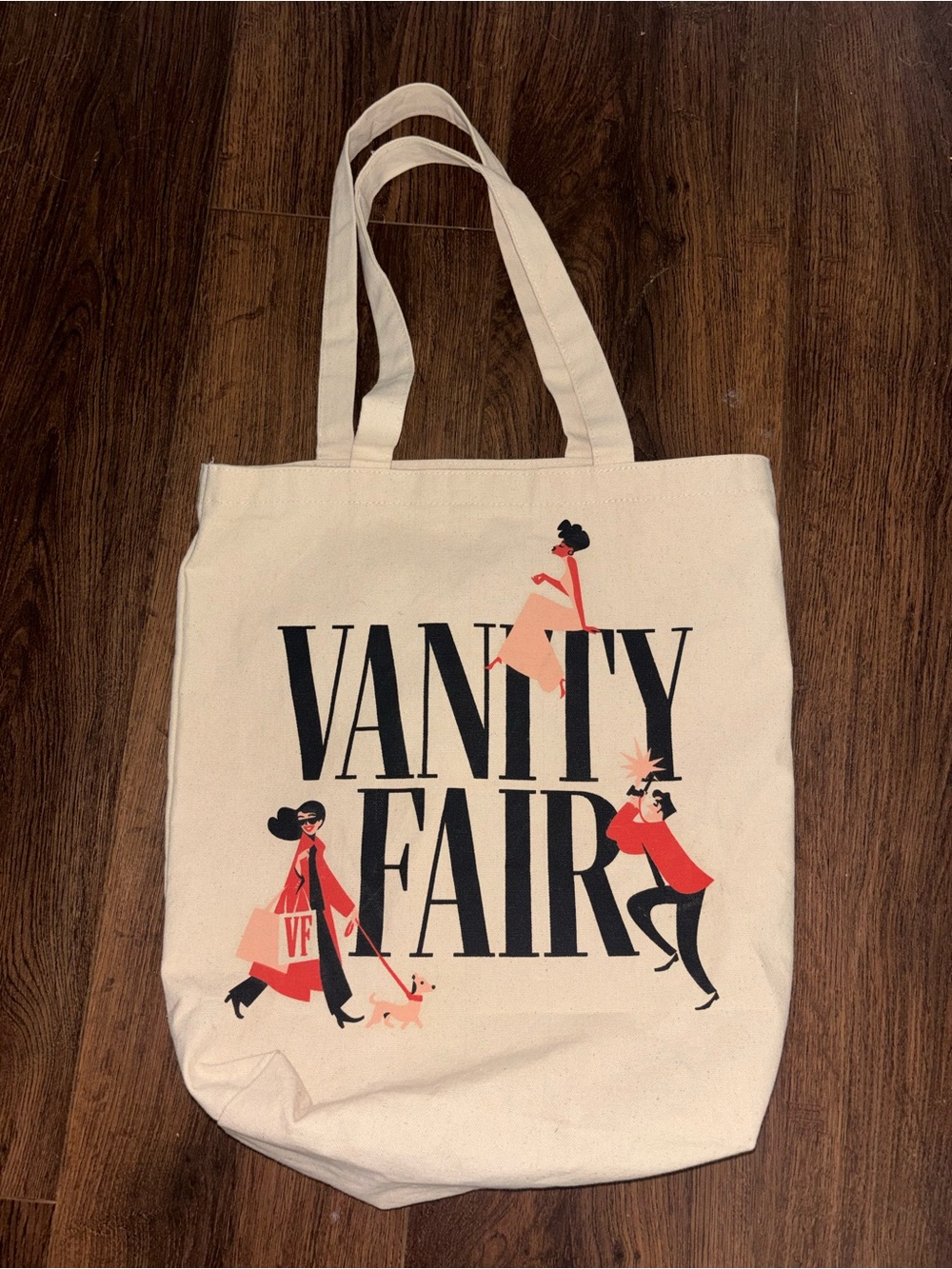 Vanity Fair Canvas Tote - Cream with Black & Coral Illustration